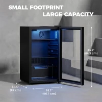 HOMCOM 3.2 Cu.Ft Beverage Fridge, 128 Can Drink Fridge with Glass Door, Auto-Defrost and LED Light for Soda, Beer, Black(m-3)