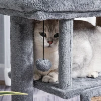 PawHut Cat Tree, Small Cat Tower with Perch, Scratching Post, Cat Condo, Toy Ball for Kitty, Indoor Use, Grey(m-11)