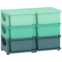 Qaba 3 Tier Kids Storage Organizer with 6 Drawers for Bedroom, Nursery, Kindergarten, Living Room, Boys and Girls, Green(m-11)