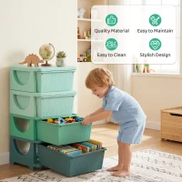 Qaba 4 Tier Kids Storage Unit, Toy Organizers and Storage with 4 Drawer for Bedroom Nursery Living Room for Boys Girls Green(m-7)