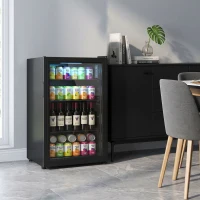 HOMCOM 3.2 Cu.Ft Beverage Fridge, 128 Can Drink Fridge with Glass Door, Auto-Defrost and LED Light for Soda, Beer, Black(m-8)