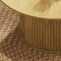 HOMCOM 31.5" Round Coffee Table, Nordic Style Center Table with Fluted Cylindrical Base for Living Room, Oak(m-11)