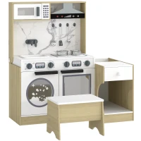 Qaba Play Kitchen Set for Kids, 2-in-1 Convertible Table and Chair Set, Kitchen Playset with Sink, Oven, Accessories for 3-8(m-11)
