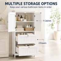 HOMCOM Bathroom Storage Cabinet, Narrow Bathroom Cabinet with  2 Drawers, Adjustable Shelf for Living Room, Entryway, White(m-4)