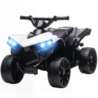 Qaba 6V Kids ATV, 4 Wheeler Electric Ride on Car with Music and LED Headlights, for Ages 18-56 Months Boys and Girls, White(m-2)
