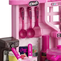 Qaba Kids Play Kitchen with Lights, Sounds, 33 Accessories & Storage for Toddler 3-6 Years(m-9)