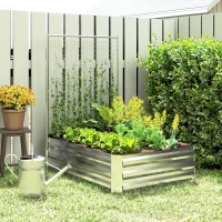 Outsunny Galvanized Raised Garden Bed with Trellis for Climbing Plants, Outdoor Planter Box with Open Bottom, Silver(m-1)