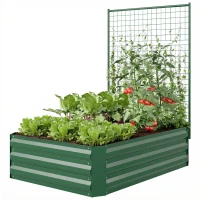 Outsunny Galvanized Raised Garden Bed with Trellis for Climbing Plants, Outdoor Planter Box with Open Bottom, Green(m-2)