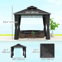 Outsunny 10' x 10' Outdoor Hardtop Gazebo Canopy w/ Double PC Roof, Steel Frame, Nettings, Curtains for Garden Lawn Deck, Black(m-3)