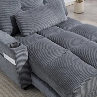 HOMCOM 58" Chaise Lounge Indoor, Oversized Corduroy Sofa Bed with 2 Cup Holders, Pillow, Deep Seat Sleeper Couch, Dark Grey(m-9)