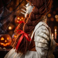 HOMCOM Halloween Animated Hanging Creepy Girl on Swing Decoration, Light-Up Eyes, Sound and Touch Activated(m-10)