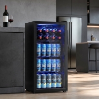 HOMCOM 3.2 Cu.Ft Beverage Refrigerator, 139 Can Beverage Fridge Cooler with Double-Layer Glass Door