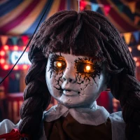 HOMCOM Halloween Animated Hanging Creepy Girl on Swing Decoration, Light-Up Eyes, Sound and Touch Activated(m-9)