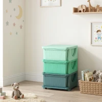 Qaba 3 Tier Kids Storage Unit, Toy Organizers and Storage with 3 Drawer for Bedroom Nursery Living Room for Boys Girls Green(m-8)
