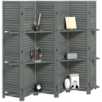 HOMCOM 6 Panel 67" Tall Wood Privacy Screen Room Divider with 3 Shelves and Folding Storage for Bedroom, Gray(m-1)