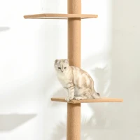 PawHut 100" Floor To Ceiling Cat Tree w/ 3 Perches Activity Center for Kittens Cat Tower Furniture, Light Brown(m-11)