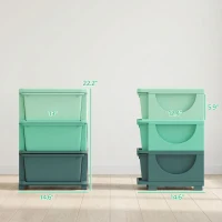 Qaba 3 Tier Kids Storage Unit, Toy Organizers and Storage with 3 Drawer for Bedroom Nursery Living Room for Boys Girls Green(m-3)