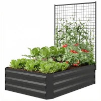 Outsunny Galvanized Raised Garden Bed with Trellis for Climbing Plants, Outdoor Planter Box with Open Bottom, Black(m-2)