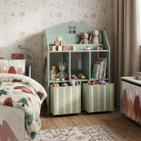 Qaba Kids Bookshelf with Storage, Toy Storage Unit with Book Display, Shelves and Fabric Drawers for Playroom Nursery, Green(m-10)