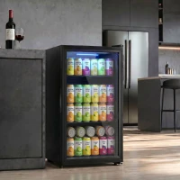 HOMCOM 3.2 Cu.Ft Beverage Fridge, 128 Can Drink Fridge with Glass Door, Auto-Defrost and LED Light for Soda, Beer, Black(m-1)