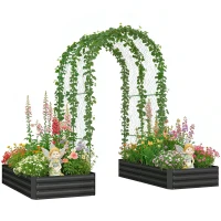Outsunny Metal Raised Garden Bed with Trellis, Galvanized Garden Bed Kit Outdoor Garden Box with Trellis, Black(m-9)