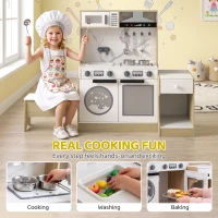 Qaba Play Kitchen Set for Kids, 2-in-1 Convertible Table and Chair Set, Kitchen Playset with Sink, Oven, Accessories for 3-8(m-5)