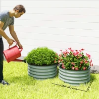 Outsunny Set of 2 Raised Garden Bed, Metal Planter Box with Safety Edging, Easy-to-assemble Stock Tank, Green(m-3)