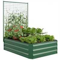 Outsunny Galvanized Raised Garden Bed with Trellis for Climbing Plants, Outdoor Planter Box with Open Bottom, Green(m-9)
