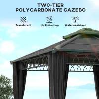 Outsunny 10' x 10' Outdoor Hardtop Gazebo Canopy w/ Double PC Roof, Steel Frame, Nettings, Curtains for Garden Lawn Deck, Black(m-4)