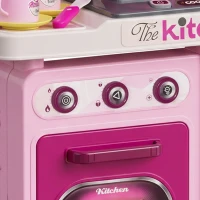 Qaba Kids Play Kitchen with Lights, Sounds, 33 Accessories & Storage for Toddler 3-6 Years(m-10)