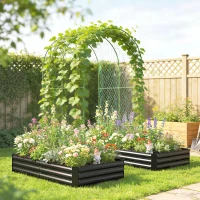 Outsunny Metal Raised Garden Bed with Trellis, Galvanized Garden Bed Kit Outdoor Garden Box with Trellis, Black(m-1)