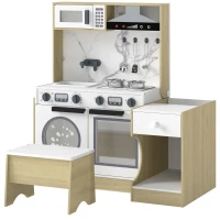 Qaba Play Kitchen Set for Kids, 2-in-1 Convertible Table and Chair Set, Kitchen Playset with Sink, Oven, Accessories for 3-8(m-1)