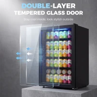 HOMCOM 3.2 Cu.Ft Beverage Fridge, 128 Can Drink Fridge with Glass Door, Auto-Defrost and LED Light for Soda, Beer, Black(m-6)