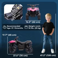 Qaba 6V Kids ATV, 4 Wheeler Electric Ride on Car with Music and LED Headlights, for Ages 18-56 Months Boys and Girls, Pink(m-3)