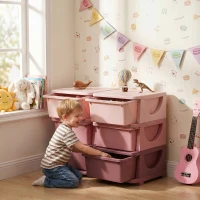 Qaba 3 Tier Kids Storage Organizer with 6 Drawers for Bedroom, Nursery, Kindergarten, Living Room, Boys and Girls, Pink(m-2)