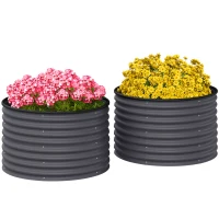 Outsunny Set of 2 Raised Garden Bed, Metal Planter Box with Safety Edging, Easy-to-assemble Stock Tank, Dark Grey(m-9)