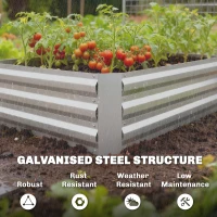 Outsunny Galvanized Raised Garden Bed with Trellis for Climbing Plants, Outdoor Planter Box with Open Bottom, Silver(m-5)