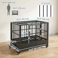 PawHut 36" Heavy Duty Steel Dog Crate Kennel Pet Cage with Wheels for Convenient Access Anti-Pinching Floor, Grey(m-3)