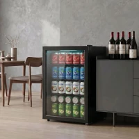 HOMCOM 2.1 Cu.Ft Beverage Fridge, 85 Can Drink Fridge with Glass Door, Auto-Defrost and LED Lights for Soda, Beer, Black(m-8)