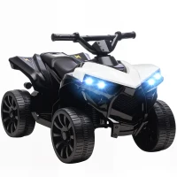 Qaba 6V Kids ATV, 4 Wheeler Electric Ride on Car with Music and LED Headlights, for Ages 18-56 Months Boys and Girls, White(m-9)