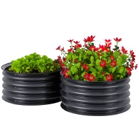 Outsunny Set of 2 Raised Garden Bed, Metal Planter Box with Safety Edging, Easy-to-assemble Stock Tank, Dark Grey(m-9)