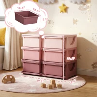 Qaba 3 Tier Kids Storage Organizer with 6 Drawers for Bedroom, Nursery, Kindergarten, Living Room, Boys and Girls, Pink(m-3)
