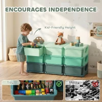 Qaba 3 Tier Kids Storage Organizer with 9 Drawers for Bedroom, Nursery, Kindergarten, Living Room, Boys and Girls, Green(m-5)