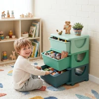 Qaba 3 Tier Kids Storage Unit, Toy Organizers and Storage with 3 Drawer for Bedroom Nursery Living Room for Boys Girls Green(m-2)