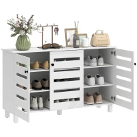 HOMCOM Shoe Cabinet with 3 Slatted Doors, 3-tier Shelving Rack Cabinet with Adjustable Shelves for 15 Pairs of Shoes, White(m-13)