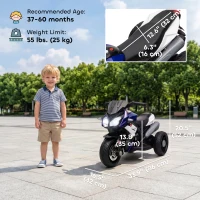 Qaba Kids Electric Motorcycle Ride-On Toy with 3 Wheels, Music, Horn, Lights, Blue(m-3)