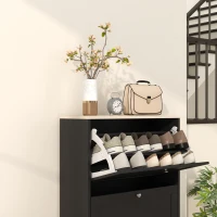 HOMCOM Modern Shoe Storage with 3 Flip Drawers and Adjustable Shelves, Shoe Cabinet Organizer for 12-18 Pairs of Shoes, Black(m-10)