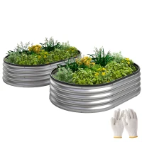 Outsunny 2Pcs Galvanized Raised Garden Bed, 4 x 3 x 1 ft Modular Metal Garden Beds with Rubber Strip Edging, Silver(m-9)