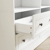 HOMCOM Bookshelf with 8 Cubbies and 4 Drawers, 5-Tier Double Wide Bookcase with Storage, Standing Book Cabinet, White(m-9)