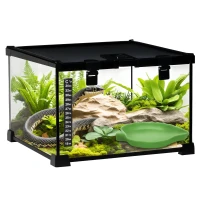 PawHut Glass Reptile Terrarium with Thermometer, Water Basin, Full View Visually for Lizards, Horned Frogs, Snakes, Spiders(m-9)